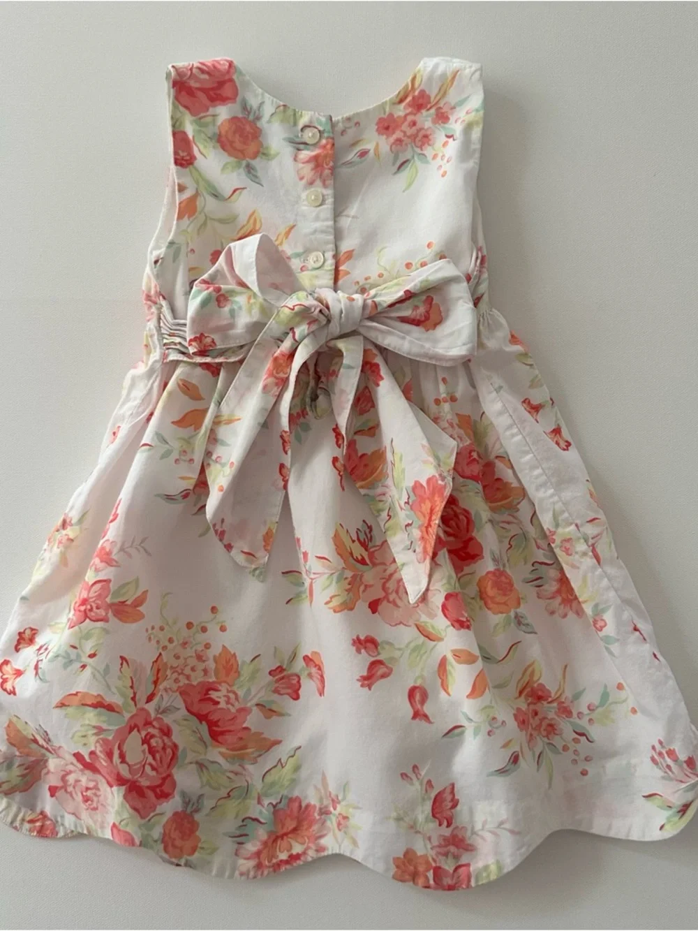 Ralph Lauren 18 Months Baby Girl White Floral Sundress with Peach Blooms